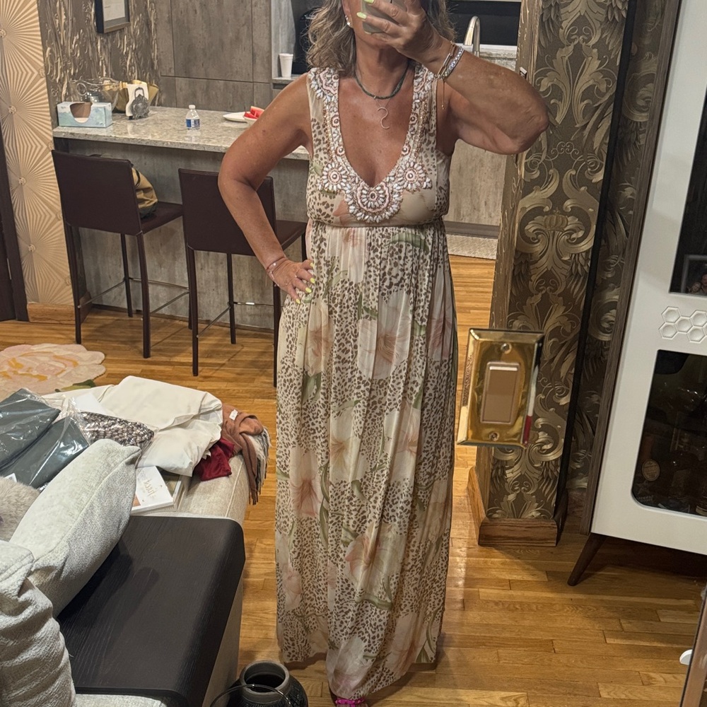 Blumarine Beige and Pink Maxi Dress